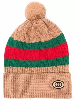 Gucci шерстяная шапка бини с отделкой Web, нейтральный цвет