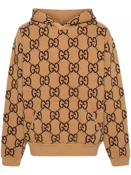 Gucci шерстяное худи с узором GG Supreme, нейтральный цвет