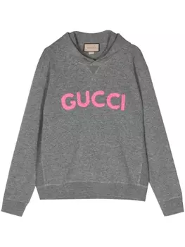 Gucci шерстяное худи с вышитым логотипом, серый