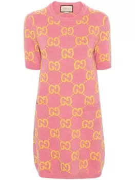 Gucci шерстяное платье с узором GG, розовый