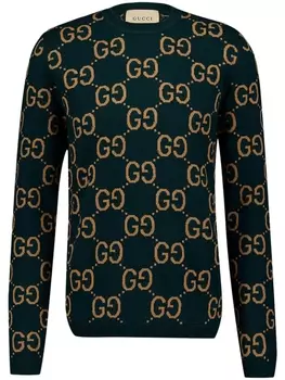 Gucci шерстяной джемпер с логотипом GG, зеленый