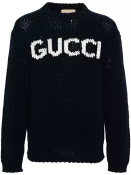 Gucci шерстяной джемпер с логотипом, синий