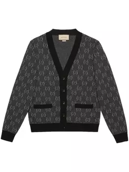 Gucci шерстяной кардиган с логотипом, серый