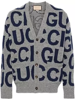 Gucci шерстяной кардиган с логотипом, серый