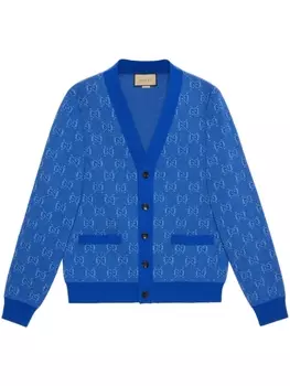Gucci шерстяной кардиган с логотипом, синий