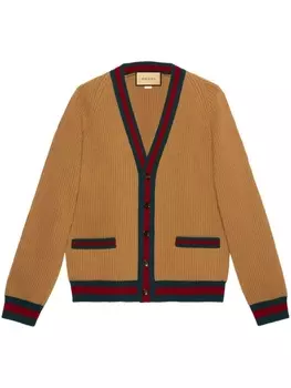 Gucci шерстяной кардиган с отделкой Web, коричневый