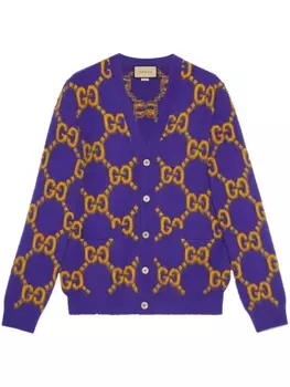 Gucci шерстяной кардиган с узором GG, фиолетовый