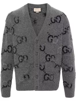 Gucci шерстяной кардиган с узором GG, серый