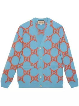 Gucci шерстяной кардиган с узором GG, синий