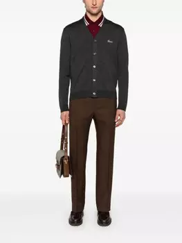 Gucci шерстяной кардиган с вышитым логотипом, серый