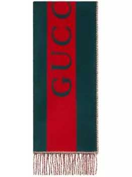 Gucci шерстяной шарф с отделкой Web, зеленый