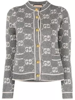 Gucci шерстяной жаккардовый кардиган с логотипом GG, серый