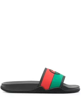 Gucci шлепанцы с логотипом Interlocking G, черный