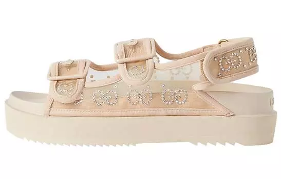 Шлепанцы женские Gucci Crystal-embellished, розово-белый