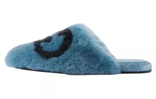 Шлепанцы женские Gucci меховые, синий