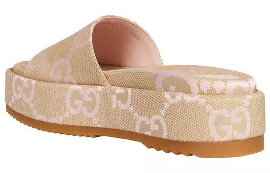 Шлепанцы женские Gucci на платформе, бежево-розовый