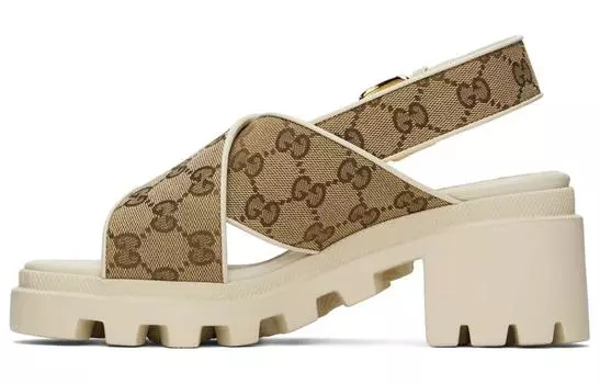 Шлепанцы женские Gucci на платформе, бежевый