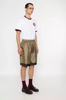 Gucci шорты из шелка с принтом GG Horsebit, нейтральный цвет
