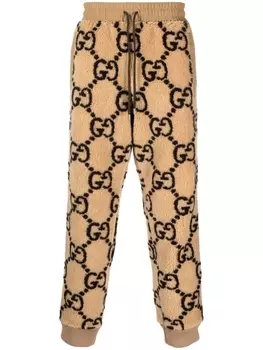 Gucci спортивные брюки из искусственного меха с монограммой GG, нейтральный цвет