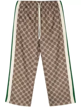 Gucci спортивные брюки с кулиской и логотипом Interlocking G, коричневый