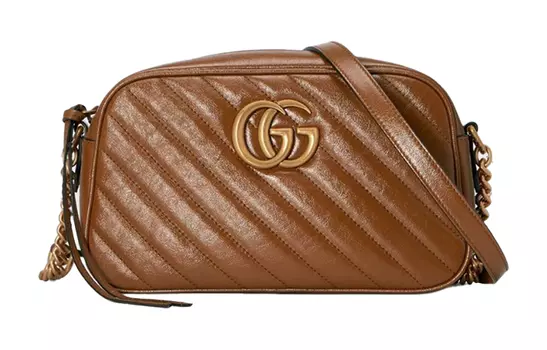 GUCCI Стеганая кожаная сумка для фотоаппарата, сумка на цепочке, сумка через плечо, маленькая, женская, коричневого цвета