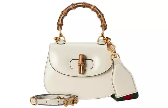 GUCCI Сумка Bamboo 1947 из натуральной кожи, на одно плечо, мини, женская, белая