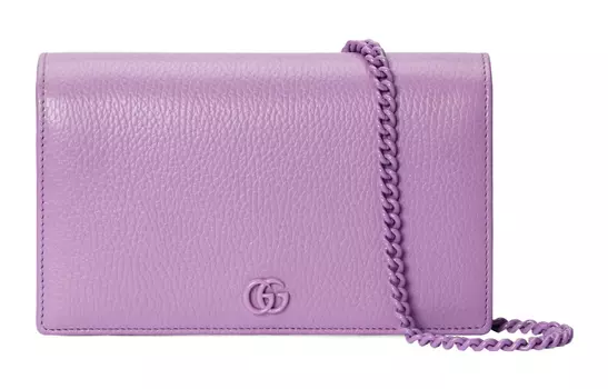 GUCCI Сумка-цепочка GG Marmont из кожи, сумка через плечо, мини-сумка женская, светло-фиолетовая