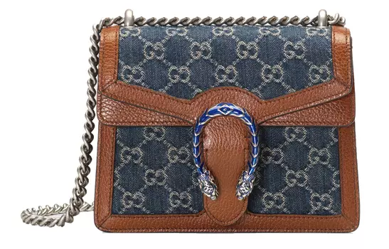GUCCI Сумка через плечо Dionysus из денима с кожаной отделкой, женская, серо-синего и коричневого цветов