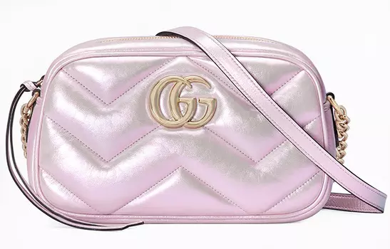 GUCCI Сумка через плечо GG Marmont из кожи с елочкой, женская, розовая радуга