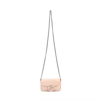 GUCCI Сумка через плечо GG Marmont V-образной формы из кожи, женская, светло-розовая, очень маленькая