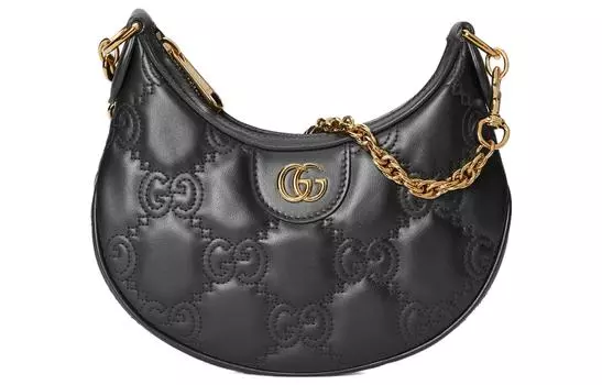 GUCCI Сумка через плечо GG Matelass из кожи Moon Bag Crossbody женская, черная