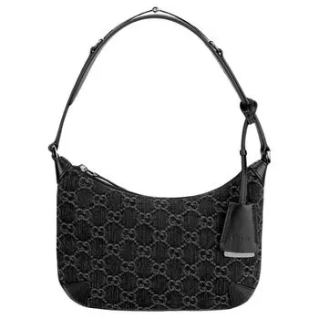 GUCCI Сумка через плечо из денима с кожаным переплетом, женская, черно-серая