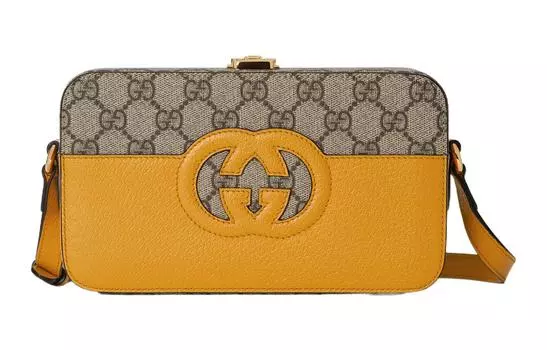 GUCCI Сумка через плечо из холста и кожи, мужская, желтая/черная