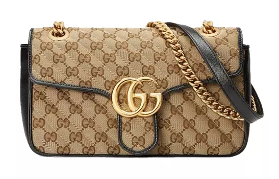 GUCCI Сумка через плечо из холста и кожи Trumpets, женская, цвета эбенового дерева и черного