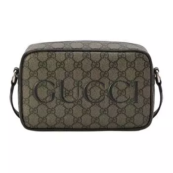 GUCCI Сумка через плечо из холста с кожаной вставкой, мужская, серо-черная, мини