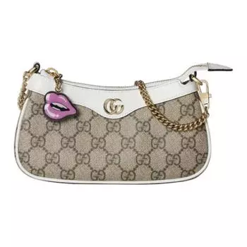 GUCCI Сумка через плечо из холста с кожаным переплетом, женская, белая и коричневая