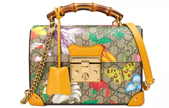 GUCCI Сумка через плечо из холста с кожаными вставками, женская, бежевого и черного цветов, небольшого размера