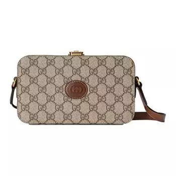 GUCCI Сумка через плечо из холста, женская, мини-сумка бежево-черного цвета