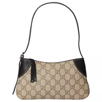 GUCCI Сумка через плечо из кожи с покрытием, очень маленькая, женская, черно-бежевого цвета