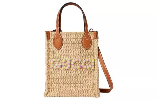 GUCCI Сумка через плечо из рафии с вискозой, мини-сумка женская, светло-желтая и разноцветная