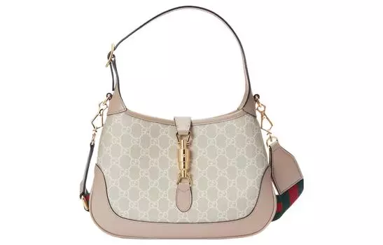 GUCCI Сумка через плечо Jackie 1961 из холста с кожаной отделкой в форме полумесяца, женская, бежевого цвета