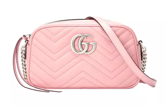 GUCCI Сумка через плечо Marmont GG с застежкой-молнией, маленькая, пастельно-розовая