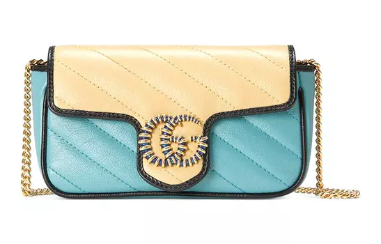 GUCCI Сумка через плечо Marmont из кожи, мини, женская, светло-голубая/белая
