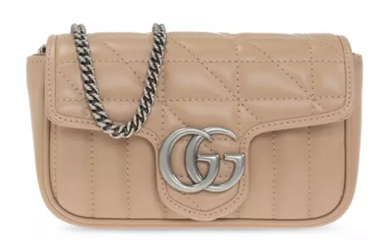 GUCCI Сумка через плечо Marmont из стеганой кожи, очень маленькая, женская, розово-бежевая/молочно-чайная