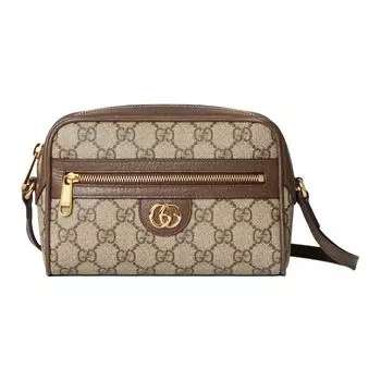 GUCCI Сумка через плечо Ophidia Canvas с кожаным переплетом, женская, бежево-коричневого цвета