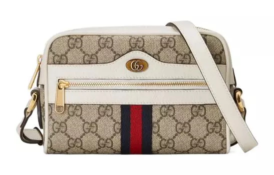 GUCCI Сумка через плечо Ophidia Canvas с кожей, женская, бежевого цвета