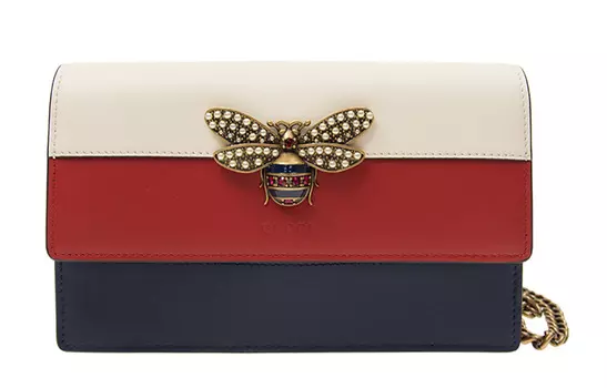 GUCCI Сумка через плечо Queen Margaret из кожи, женская, белая, красная, синяя в полоску