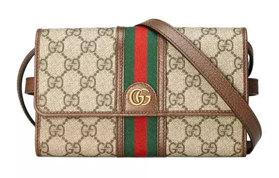 GUCCI Сумка через плечо с отделкой из кожи Ophidia и холстом, мини-сумка унисекс, цвет черного дерева