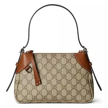 GUCCI Сумка через плечо Trumpets из холщовой ткани с покрытием, женская, коричневого цвета