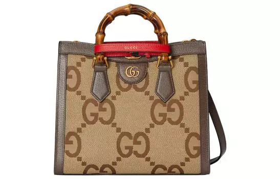 GUCCI Сумка Diana из кожи через плечо, маленькая, унисекс, бежево-коричневая/красная